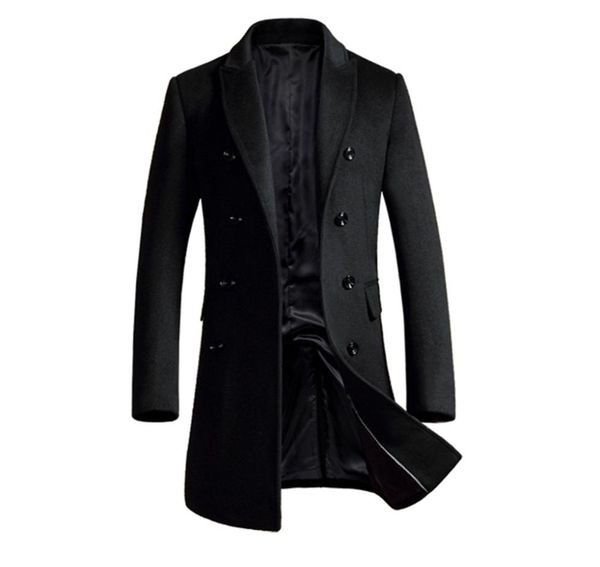 

double breasted mens wool coat new fashion men woolen coat winter jacket trench outerwear overcoat breasted peacoat men6643467, Black