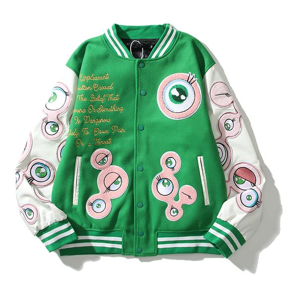 

men s jackets harajuku streetwear god eyes embroidered badge baseball mens autumn and winter stand patchwork casual woolen coat 230823, Black;brown