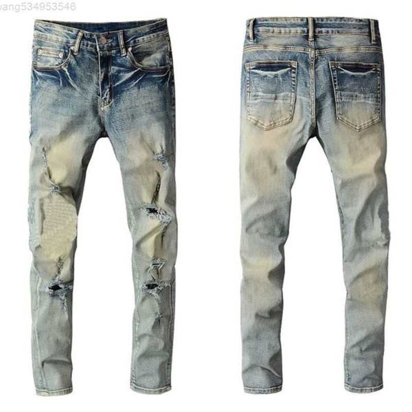 

flared jeans stacked purple designer man long pants trousers streetwear washed old jeans hole 28-40 uxix, Blue