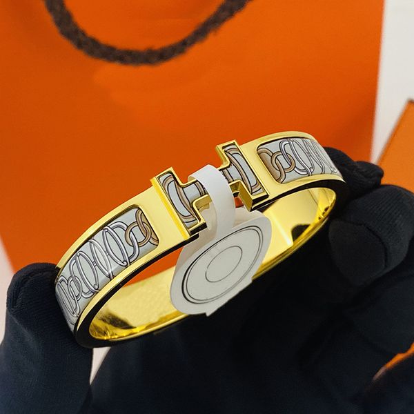 

luxury design gold stainless steel h bangle cuff bracelet jewelry for women gift, Black