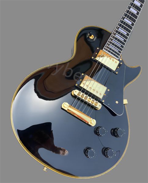 

electric guitar pure black alnic high gloss pickup high level small bridge pin and nut bone yellow binding ebony fi