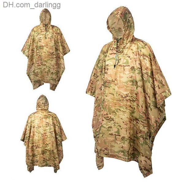 

camouflage folding raincoat for hiking portable tactics poncho men waterproof tourism packable rain jacket cover army rainwear q230824