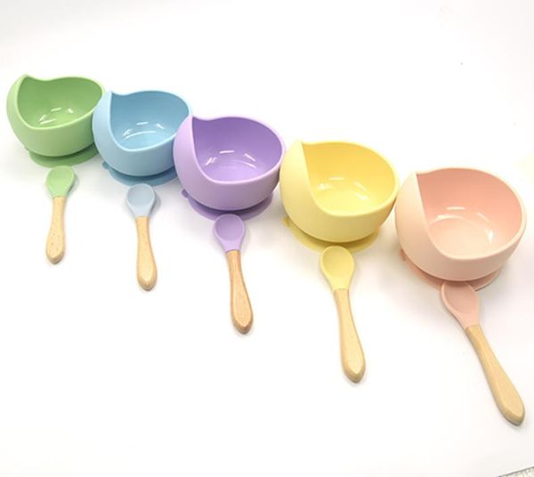 

silicone baby spill proof feeding bowl set food grade silicone cartoon snail bowl with wooden spoon infant feeding tableware child7328926