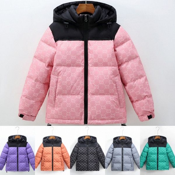 

kids hooded down jacket tnf toddler coat puffer warm parka boys girls black designer face winter kid baby clothes letter printed children yo, Blue;gray