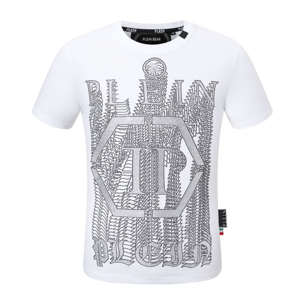 

plein bear t shirt mens designer tshirts brand clothing rhinestone pp skulls men t-shirt round neck ss skull hip hop tshirt tees 16602, White;black
