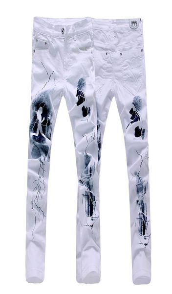 

whole new arrival fashion printed mens skinny jeans casual white biker denim straight pants size 2840 jpk357049539, Blue
