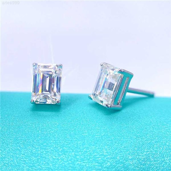 

shining moissanite earrings vvs s925 emerald cut stud moissanite earrings, Silver