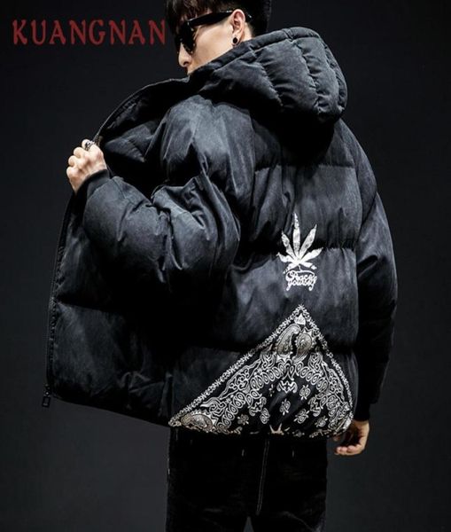 

kuangnan japan style couple hooded winter jacket men parka print warm coat mens jackets coats 5xl parka men clothes 2018 new7917660, Black