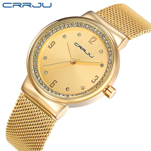 

new brand crrju relogio feminino clock women watch stainless steel watches ladies fashion casual watch quartz wristwatch171h, Slivery;brown