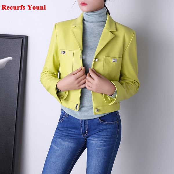 

women's leather faux leather women clothes winter female genuine leather coat korean fashion casual long sleeve metal lock buckle versa, Black