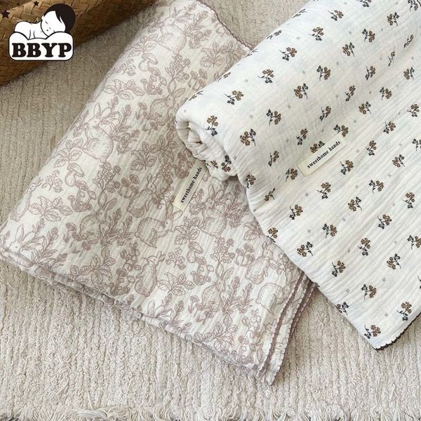 

blankets swaddling 4 layers vintage floral for summer born flower muslin infant nap cover basket blanket sheet 230824