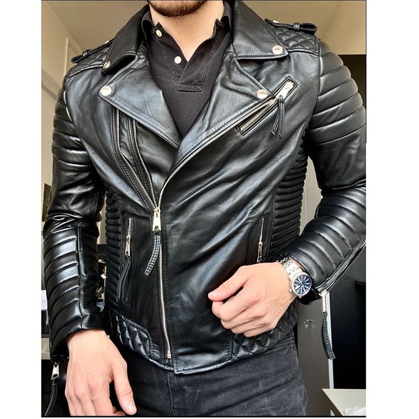 

men's jackets soft sheepskin leather coat jacket fashion slim motorcycle 230824, Black;brown