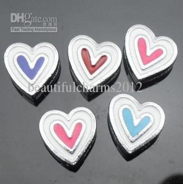 

whole 50pcslot 8mm enamel heart slide charms fit for 8mm diy wristband bracelet keychains fashion jewelrys7529245, Bronze;silver