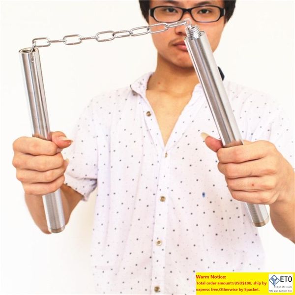 

stainless steel stick self defense non slip nunchakus actual combat silvery martial art supplies nunchaku
