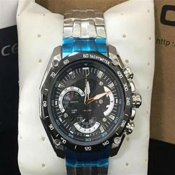 

classic fashion watch efr-550 designer watch bull steel band for man quartz with original box set203g, Slivery;brown