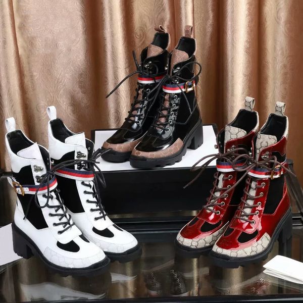 

r boots womens autumn and winter double lace leather women's rhinestone ankle boots short boots sand boots elevated thick heel, Black