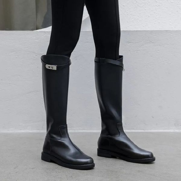 

leather women boots riding boots knee high boot cow leather winter shoes for women big size knight boots, Black
