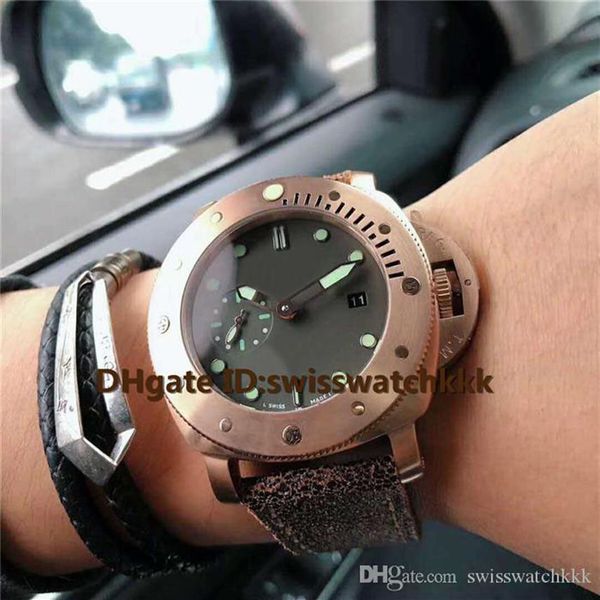 

new pam00382 mens watches swiss automatic sapphire date display rose gold bronze case calfskin strap transparent case back mens wa192a, Slivery;brown