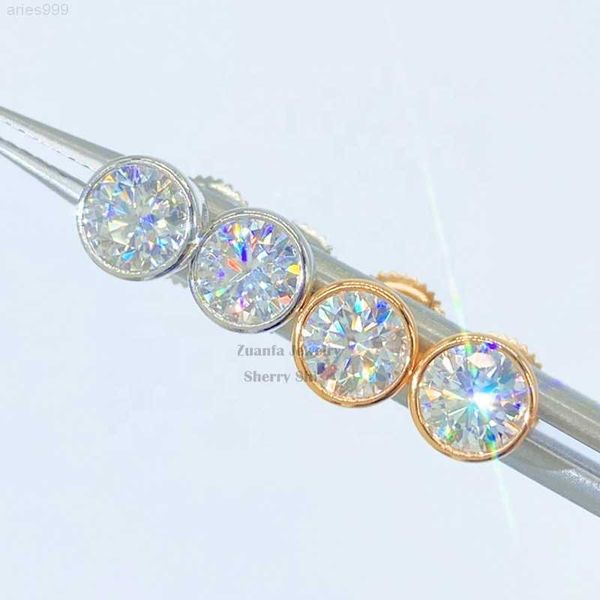 

drop shipping sterling silver 925 white gold rose gold yellow gold bezel setting gra stud moissanite earrings, Golden