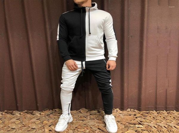 

mens tracksuit hoodie set two pieces autumn winter men039s sports suit half black half white pant sweatshirt male sweatsuit out9923988, Gray