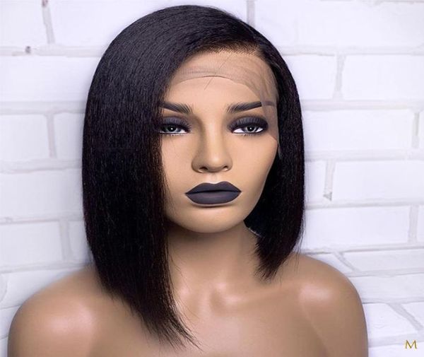 

kinky straight short bob 13x4 lace front human hair wigs for women 130 remy brazilian plucked baby hair middle ratio bleached550624962684, Black