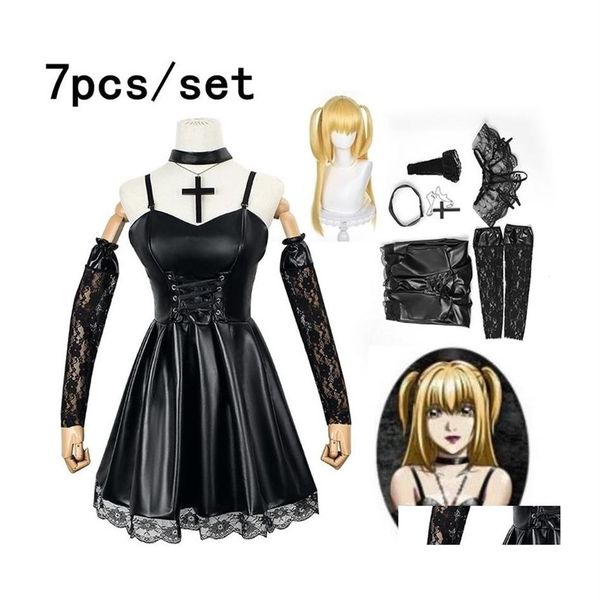 

theme costume death note cosplay misa amane imitation leather dress glovesstockingsnecklace uniform outfit 221102 drop delive177a, Black;red
