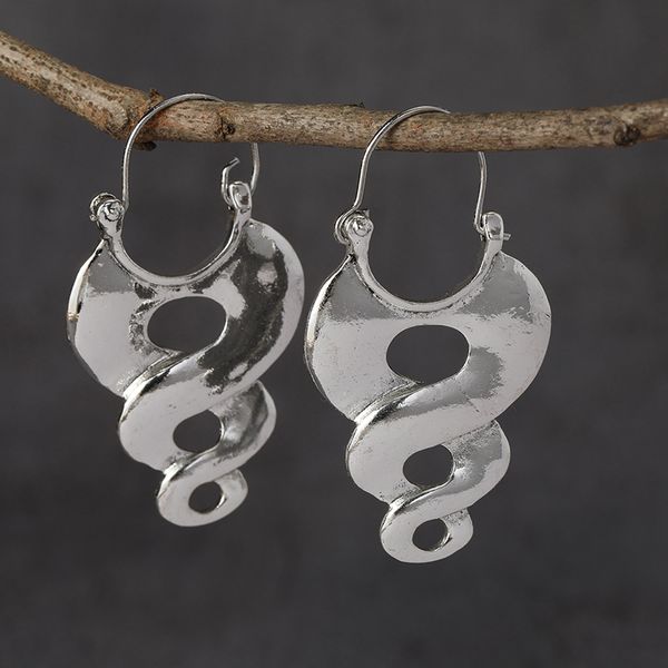 

gypsy curl metal hoop earrings for women jewelry vintage silver color hollow spiral winding hanging dangle earrings, Golden;silver