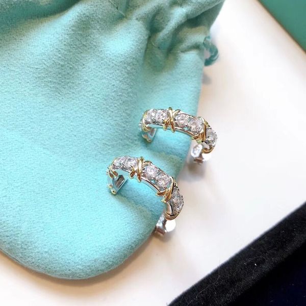 

luxury earring designer earrings for woman with full diamond delicate jewelry for women two color mixed and crossed for lady christmas valen, Golden;silver