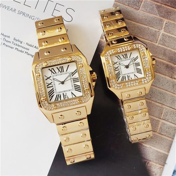 

iced out man watches quartz movement diamond women watch gold color fashion dress wristwatch lifestyle waterproof stainless steel 281w, Slivery;brown