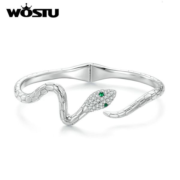 

bangle wostu silver color classical snake open bangle bracelets for women shiny green white zircon charm bracelet unique jewelry gift 230824, Black