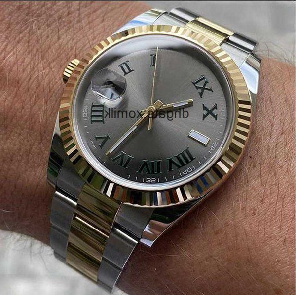 

men's watch trendy gold inlaid stainless steel bracelet sapphire glass roman numeral dial 2813 automatic movement mechanical mens wrist, Slivery;golden