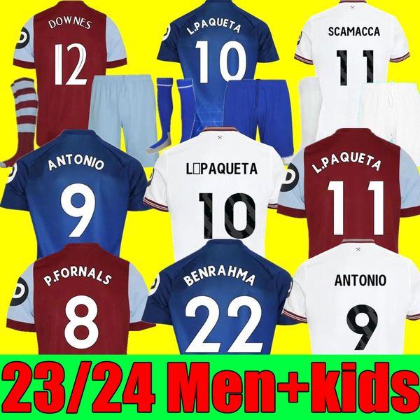 

2023 2024 west hams soccer jerseys 23 24 anderson united rice bowen antonio p.fornals football shirt noble fornals dawson men kids kits sock, Black;yellow