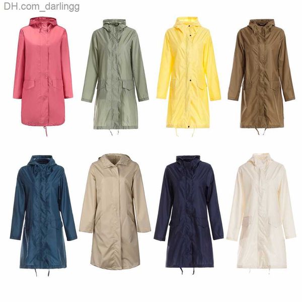 

mily women's stylish raincoat waterproof rain poncho with hood and pockets q230824