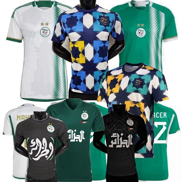 

player fans 22 2023 2024 algeria soccer jerseys two stars delort ounas bentaleb mahrez belaili slimani bennacer bensebaini national team tra, Black;yellow
