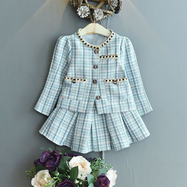 

clothing sets fall kids girls outfits suit spring autumn long sleeved plaid skirt two piece wholesale 230823, White