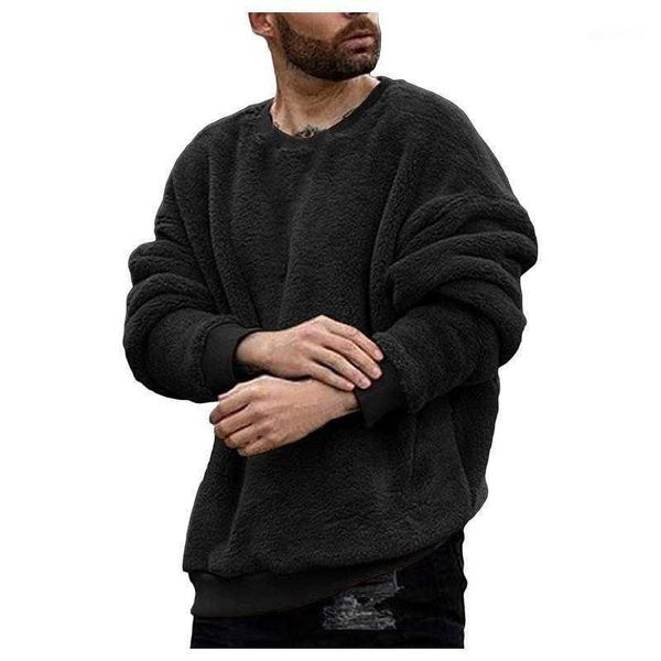 

men's hoodies & sweatshirts winter men solid color fluffy fleece coat pullover fur teddy bear hoodie warm baggy sweatshirt male streetw, Black