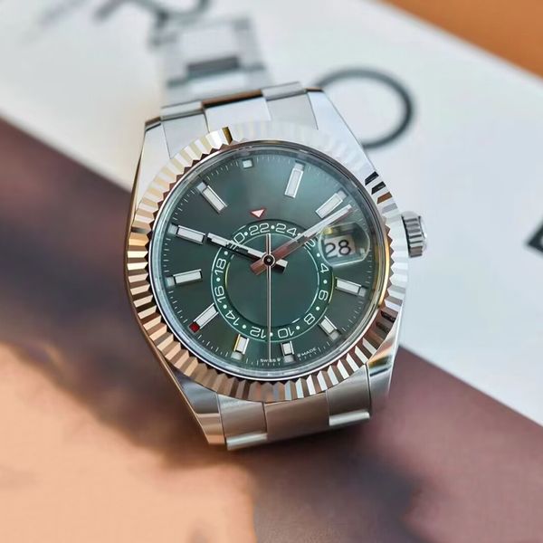 

designer men's watch automatic mechanical stainless steel calendar 41mm skydweller classic green dial business master watch class gmt d, Slivery;brown