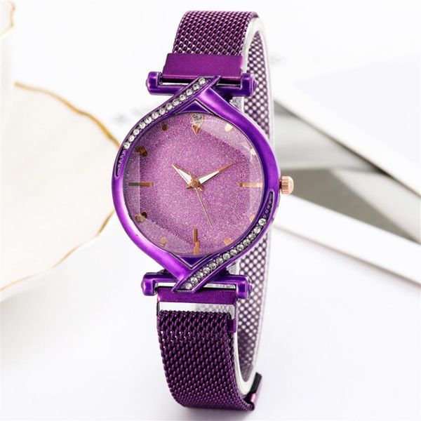 

26mm diameter star dial simple temperament diamond womens watch maganetic buckle comfortable glossy mesh strap quartz female wrist256m, Slivery;brown