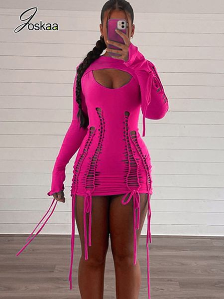 

two piece dress joskaa for women hollow out bandage woman long sleeve elegant winter streetwear wholesale 230823, White
