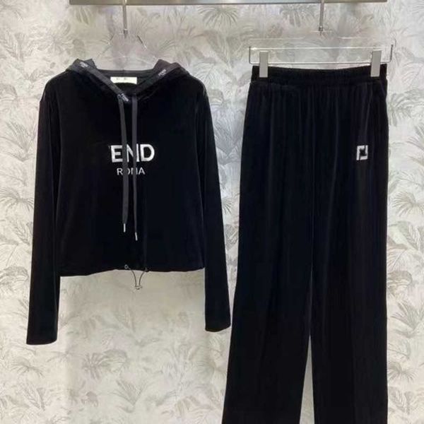 

outdoor tracksuit designer womens set 23 early spring sports suit letter embroidery hoodie casual trousers two-piece high-quality velvet wom, Gray