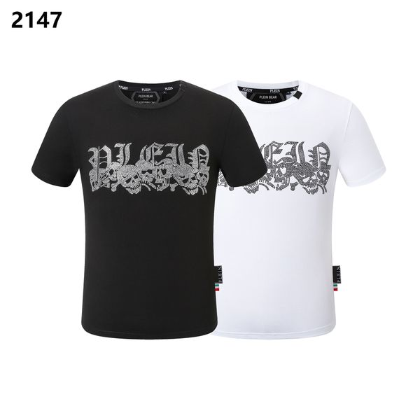 

plein bear t shirt mens designer tshirts brand clothing rhinestone pp skulls men t-shirt round neck ss skull hip hop tshirt tees 16630, White;black