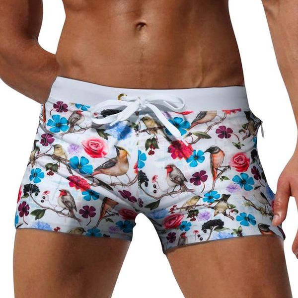 

set heavywood summer men's swimming trunks floral swimwear boxers surf swimsuit beach shorts male zipper pocket beachwear pants