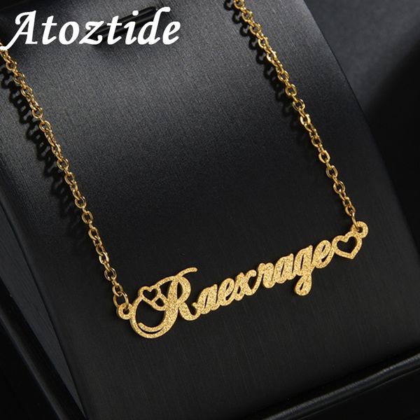 

pendant necklaces atoztide customized stainless steel frosted name necklace with heart personalized letter choker nameplate gif 230825, Silver