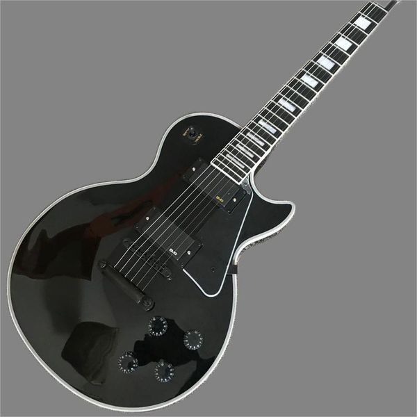 

black electric guitar, ebony binding, black hardware electric guitar
