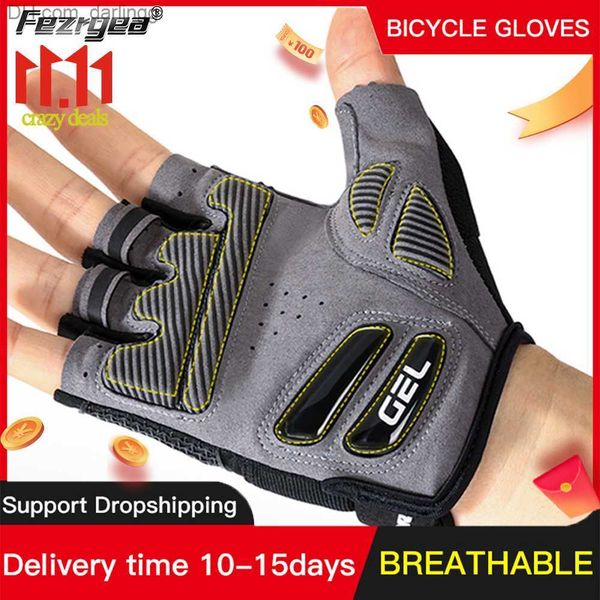 

summer new half-finger men's and women's cycling gloves liquid silicone shock-absorbing breathable sports bicycle fitness gloves q, Black