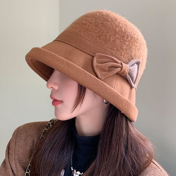

wide brim hats bucket hats autumn winter wool blend warm bucket hat women fashion bow vintage fisherman hats spring felt hat foldable 230824, Blue;gray