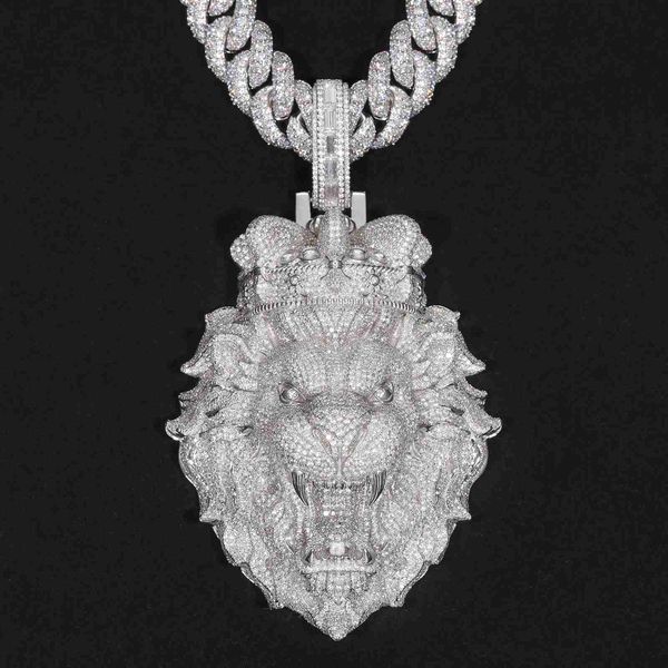 

custom 3d lion head necklace pendant d color vvs moissanite hip hop jewelry silver 925 iced out diamond pendant for men