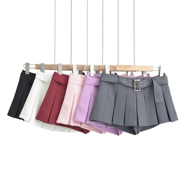 

spring womens belts pleated skirt short, Black