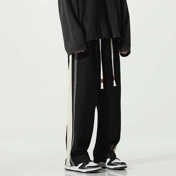 

american striped pants mens autumn trendy high street sports pants straight tube mens casual pants korean version versatile, Black