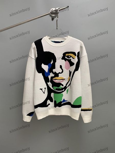 

xinxinbuy men women designer sweatshirt paris portrait letter jacquard sweater green gray blue black white m-2xl, Black;brown